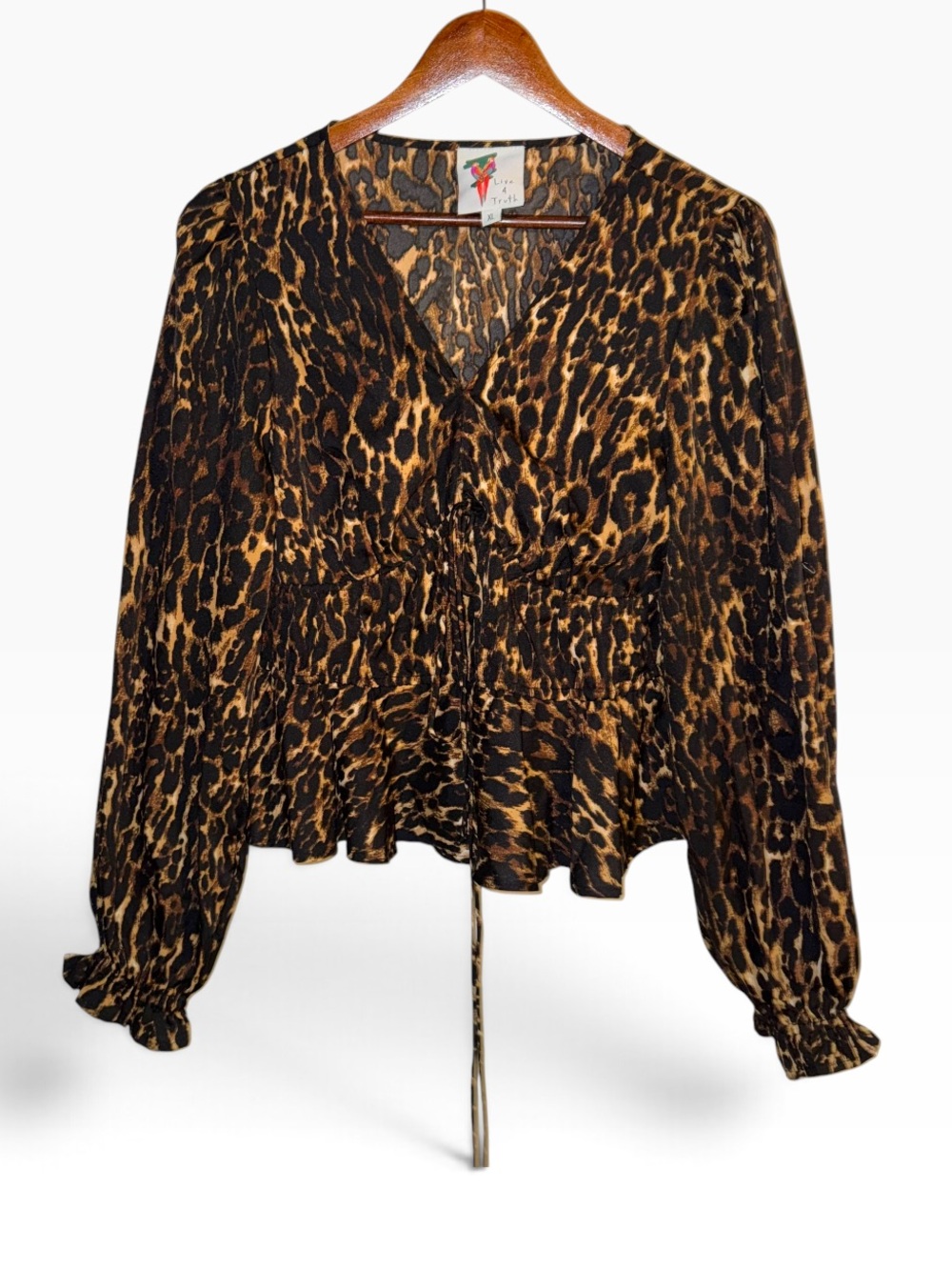 Live 4 Truth Leopard Print V-Neck Peplum Blouse - Tan & Black